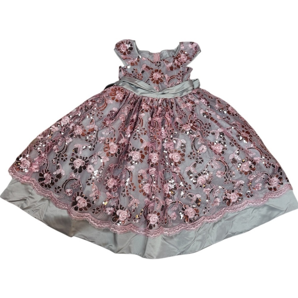 Princess Kloset Formal Floral Sequined Elegant Pink and Gray Dress Sz 5-6. K-12